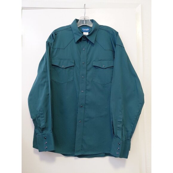Vintage Wrangler Shirt Men Cotton Western Pearl Snap Green Size XL - Picture 1 of 7